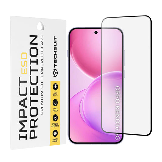 Протектор за екран Techsuit за Oppo Reno16 / Reno16 Pro, закалено стъкло, пълно залепване, черен