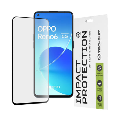 Протектор за екран Techsuit за Oppo Reno6 5G, закалено стъкло, пълно залепване, 111D, черен