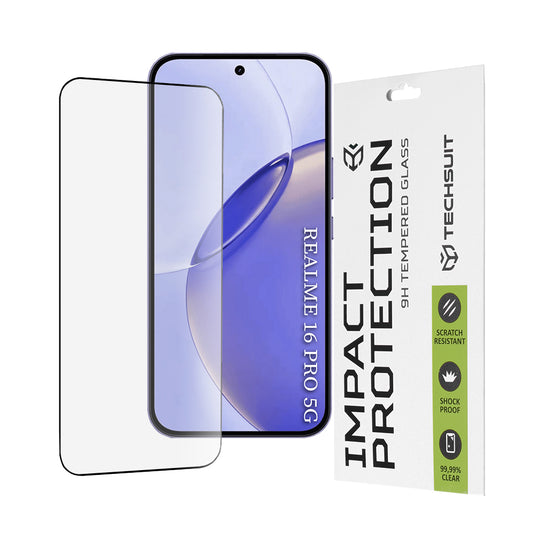 Фолио за защита на екрана Techsuit за Realme 16 Pro, закалено стъкло, Full Glue, 111D, черно