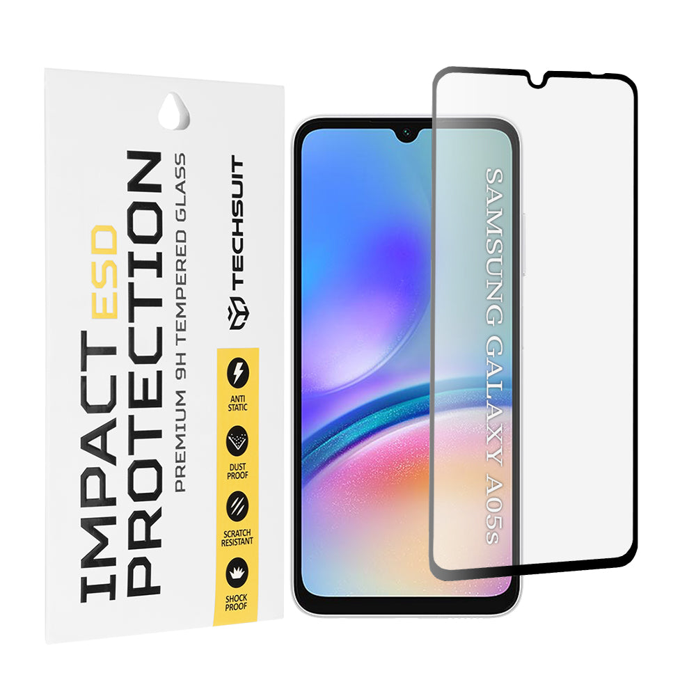 Протектор за екран Techsuit за Samsung Galaxy A05s A057, закалено стъкло, пълно залепване, черен