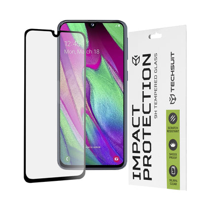 Протектор за екран Techsuit за Samsung Galaxy A40 A405, закалено стъкло, пълно залепване, 111D, черен