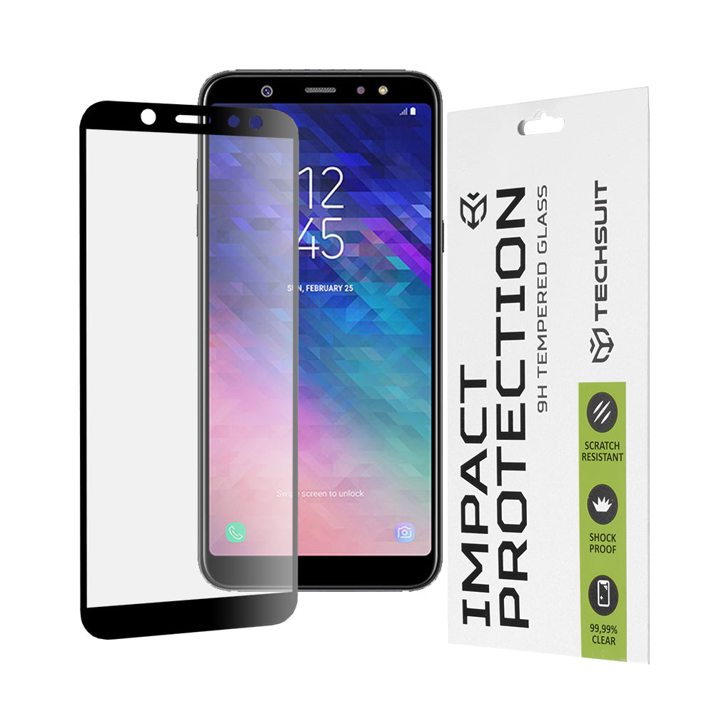 Протектор за екран Techsuit за Samsung Galaxy A6 (2018) A600, закалено стъкло, Full Glue, 111D, черен