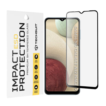 Протектор за екран Techsuit за Samsung Galaxy F12 F127 / A12 Nacho A127 / M02 M022 / M12 M127, закалено стъкло, пълно залепване, черен