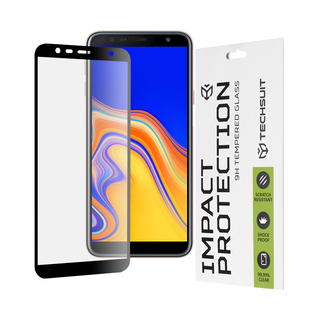 Протектор за екран Techsuit за Samsung Galaxy J6+ J610 / J4 Plus (2018) J415, закалено стъкло, пълно залепване, 111D, черен