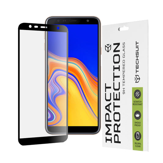 Протектор за екран Techsuit за Samsung Galaxy J6+ J610 / J4 Plus (2018) J415, закалено стъкло, пълно залепване, 111D, черен