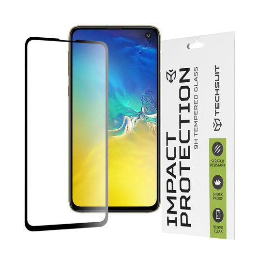 Протектор за екран Techsuit за Samsung Galaxy S10e G970, закалено стъкло, пълно залепване, 111D, черен