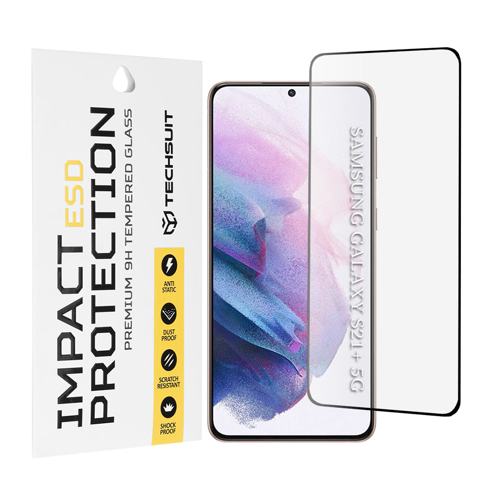 Протектор за екран Techsuit за Samsung Galaxy S21+ 5G G996, закалено стъкло, пълно залепване, черен