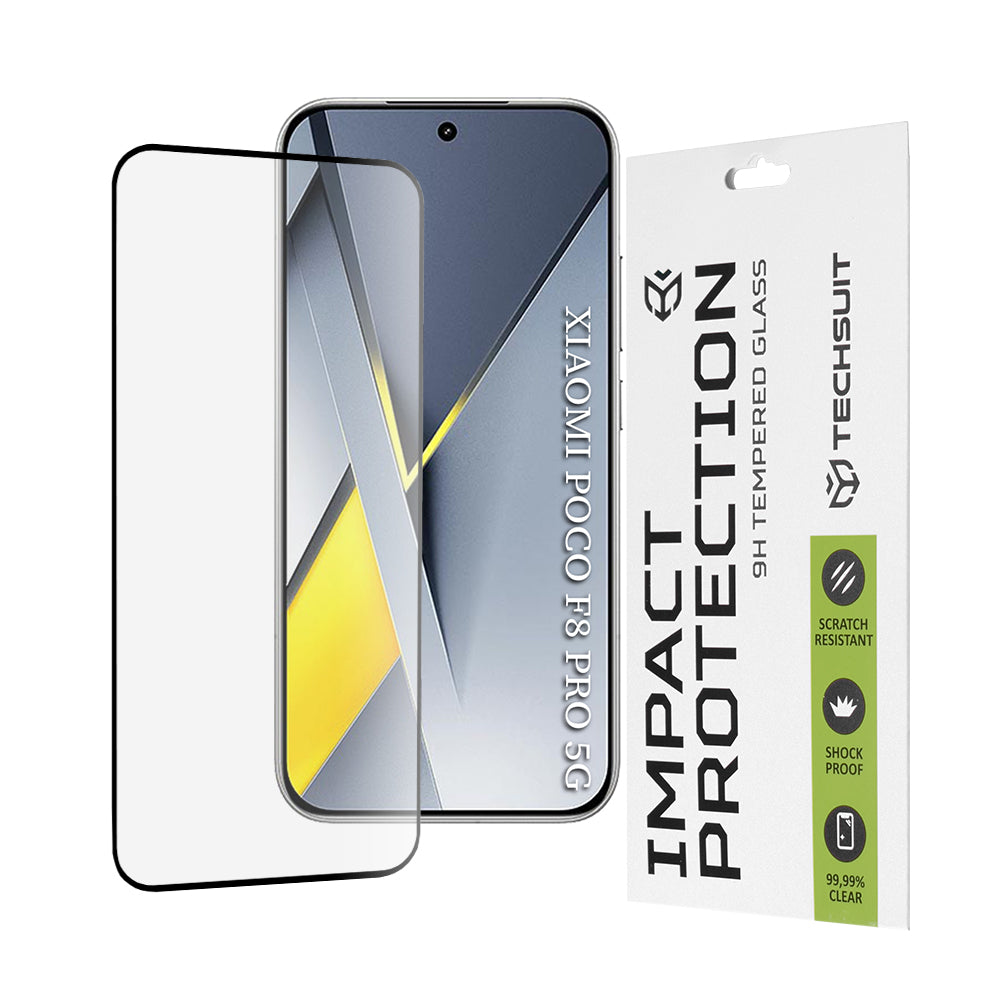 Защитно фолио Techsuit за екран на Xiaomi Poco F8 Pro, закалено стъкло, Full Glue, 111D, черно