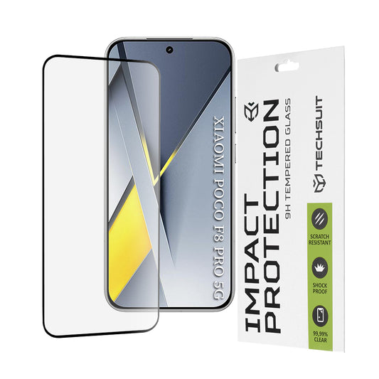 Защитно фолио Techsuit за екран на Xiaomi Poco F8 Pro, закалено стъкло, Full Glue, 111D, черно