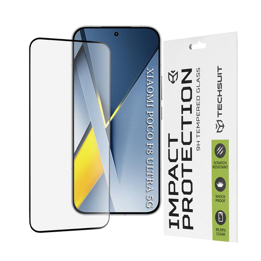 Защитно фолио Techsuit за екран на Xiaomi Poco F8 Ultra, закалено стъкло, Full Glue, 111D, черно