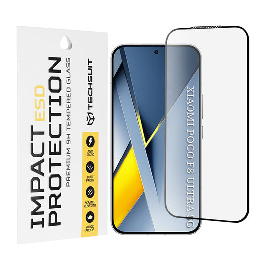 Защитно фолио Techsuit за екран на Xiaomi Poco F8 Ultra, закалено стъкло, пълно залепване, черно