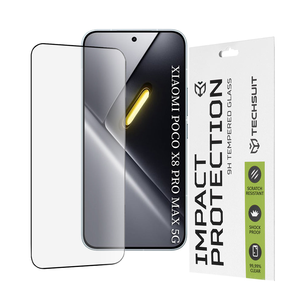 Защитно фолио Techsuit за екран на Xiaomi Poco X8 Pro Max, закалено стъкло, Full Glue, 111D, черно