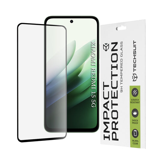 Протектор за екран Techsuit за Xiaomi Redmi 15 5G / 15 4G, закалено стъкло, пълно залепване, 111D, черен