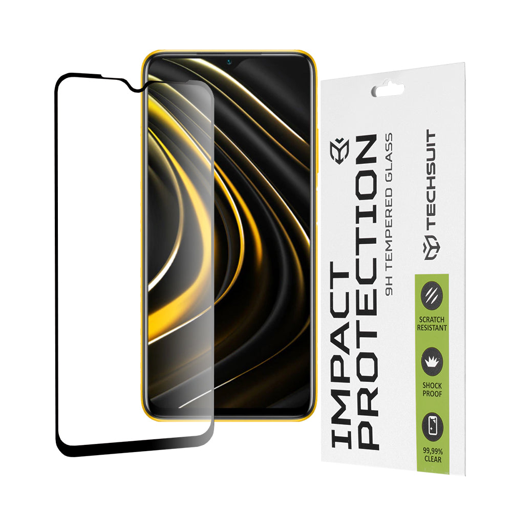Протектор за екран Techsuit за Xiaomi Redmi 9 Power / 9T / Poco M3, закалено стъкло, пълно залепване, 111D, черен