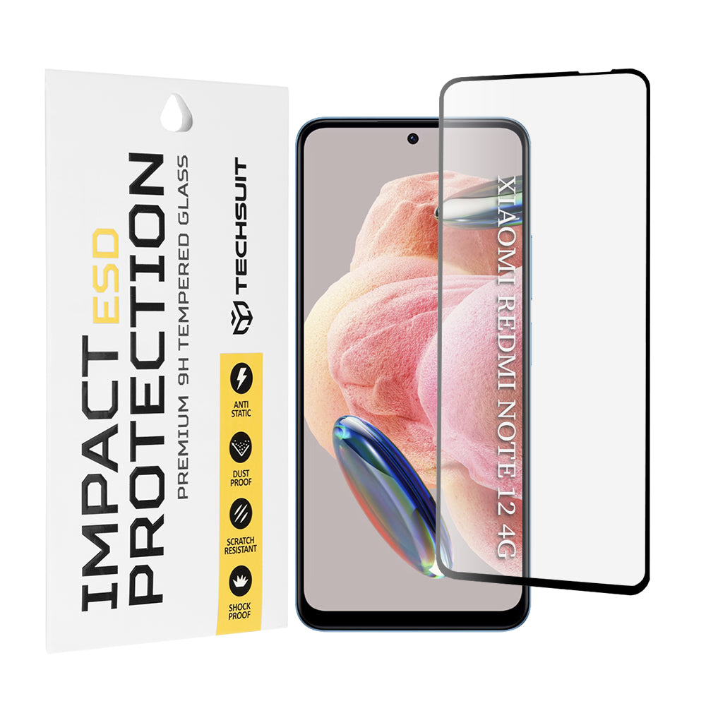 Протектор за екран Techsuit за Xiaomi Redmi Note 12 4G / Note 12 5G / Poco X5, закалено стъкло, пълно залепване, черен