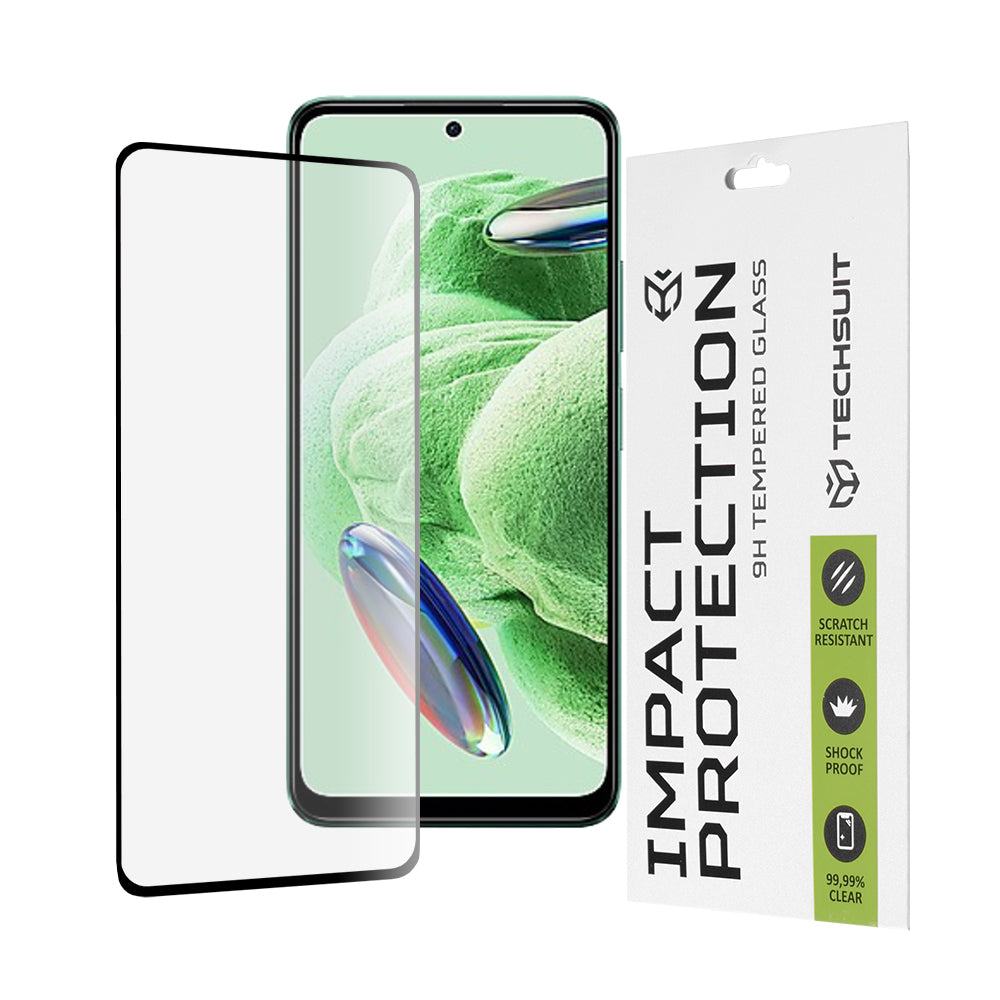 Протектор за екран Techsuit за Xiaomi Redmi Note 12 4G / Poco X5 / Note 12 5G, закалено стъкло, Full Glue, 111D, черен