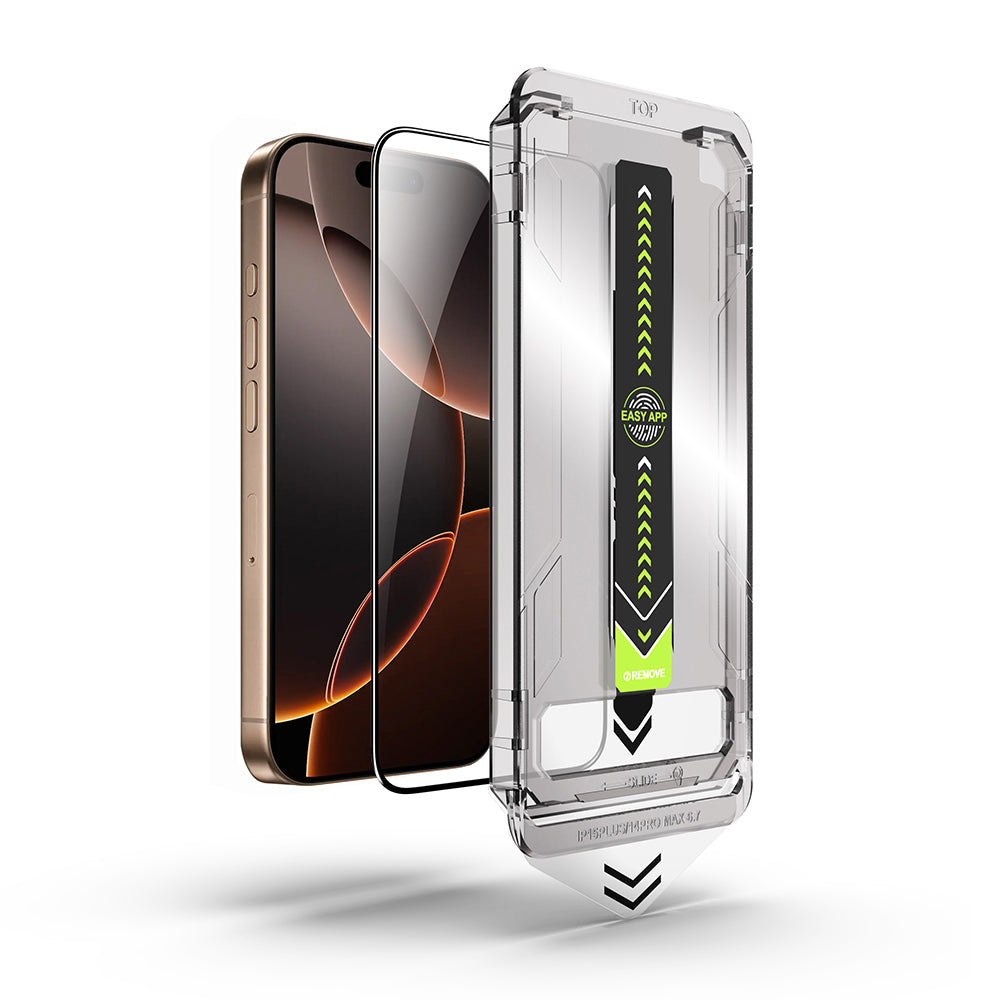 Протектор за екран Techsuit TitanGlass за Apple iPhone 17e / 16e / 14 / 13 Pro, закалено стъкло, пълно залепване, черен