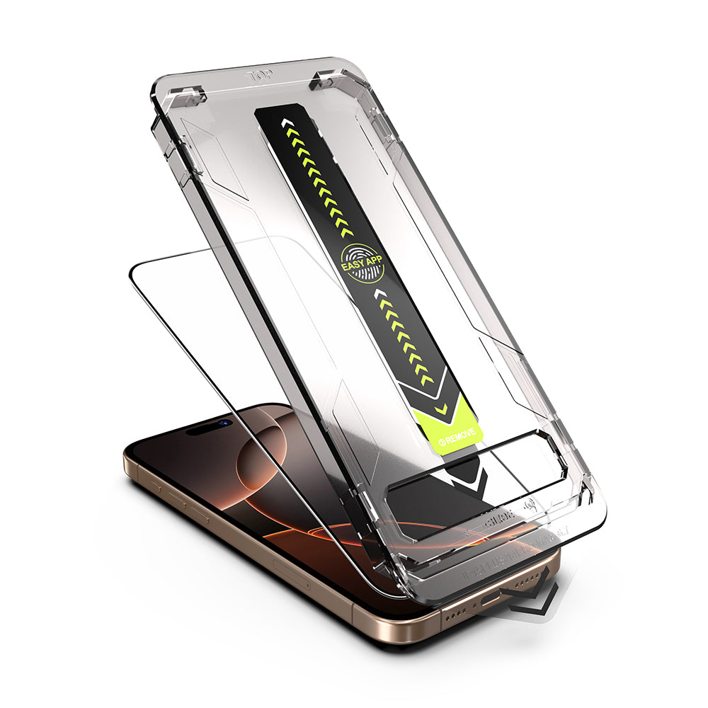 Протектор за екран Techsuit TitanGlass за Apple iPhone 17e / 16e / 14 / 13 Pro, закалено стъкло, пълно залепване, черен