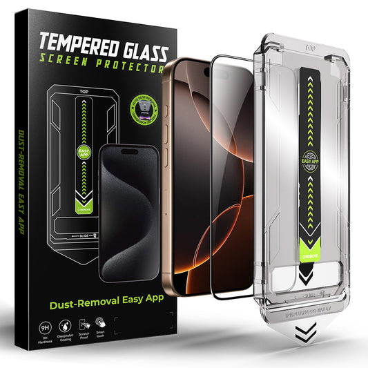 Фолио за защита на екрана Techsuit TitanGlass за Apple iPhone 17 / 16 Pro, Закалено стъкло, Пълно лепене, Черно