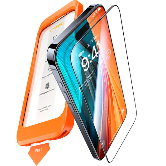 Защитно фолио за екран Torras GlassGo Install Master за Apple iPhone 16 Plus, закалено стъкло, пълно залепване, черно