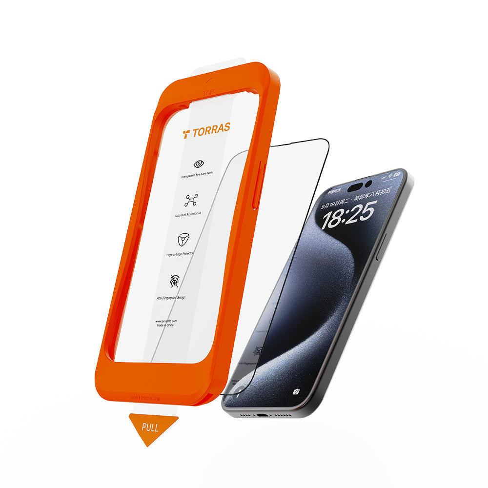 Протектор за екран Torras GlassGo Install Master за Apple iPhone 16, закалено стъкло, пълно залепване, черен