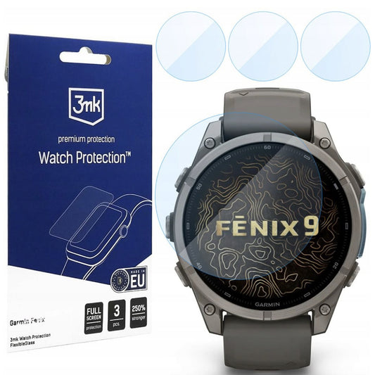 Фолио протекция 3MK FlexibleGlass за Garmin Fenix 9 47mm, комплект от 3 броя, гъвкаво стъкло
