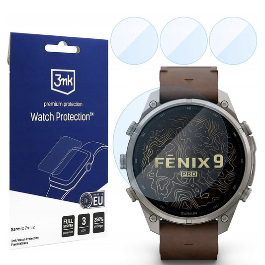Защитно фолио 3MK FlexibleGlass за Garmin Fenix 9 Pro 47 mm, гъвкаво стъкло, комплект от 3 броя