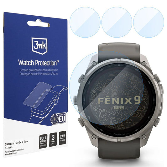 Протекторна фолио 3MK FlexibleGlass за Garmin Fenix 9 Pro 51mm, комплект от 3 броя, гъвкаво стъкло
