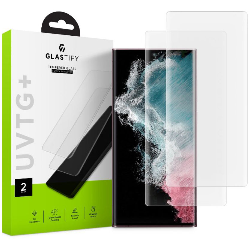 СКРИЙН ПРОТЕКТОР GLASTIFY UVTG+ за Samsung Galaxy S22 Ultra 5G S908, стъкло, UV лепило, комплект 2 броя GST008 GST008