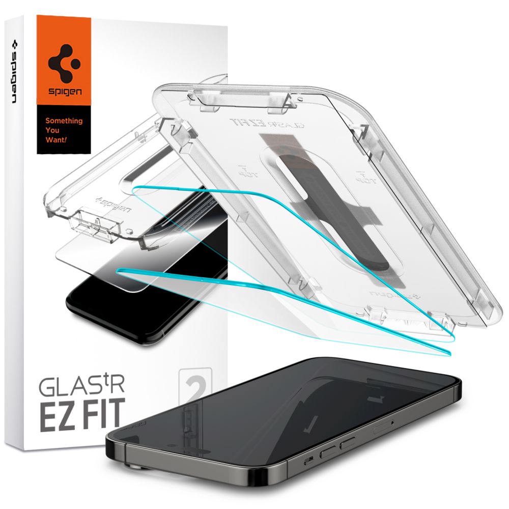 Spigen EZ FIT Screen Protector за Apple iPhone 14 Pro Max, закалено стъкло, пълно залепване, комплект от 2 части AGL05202