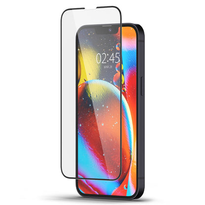 Защитно фолио за екран Spigen GlastR Slim за Apple iPhone 17e / 16e / 14 / 13 Pro, закалено стъкло, пълно залепване, черно AGL03392