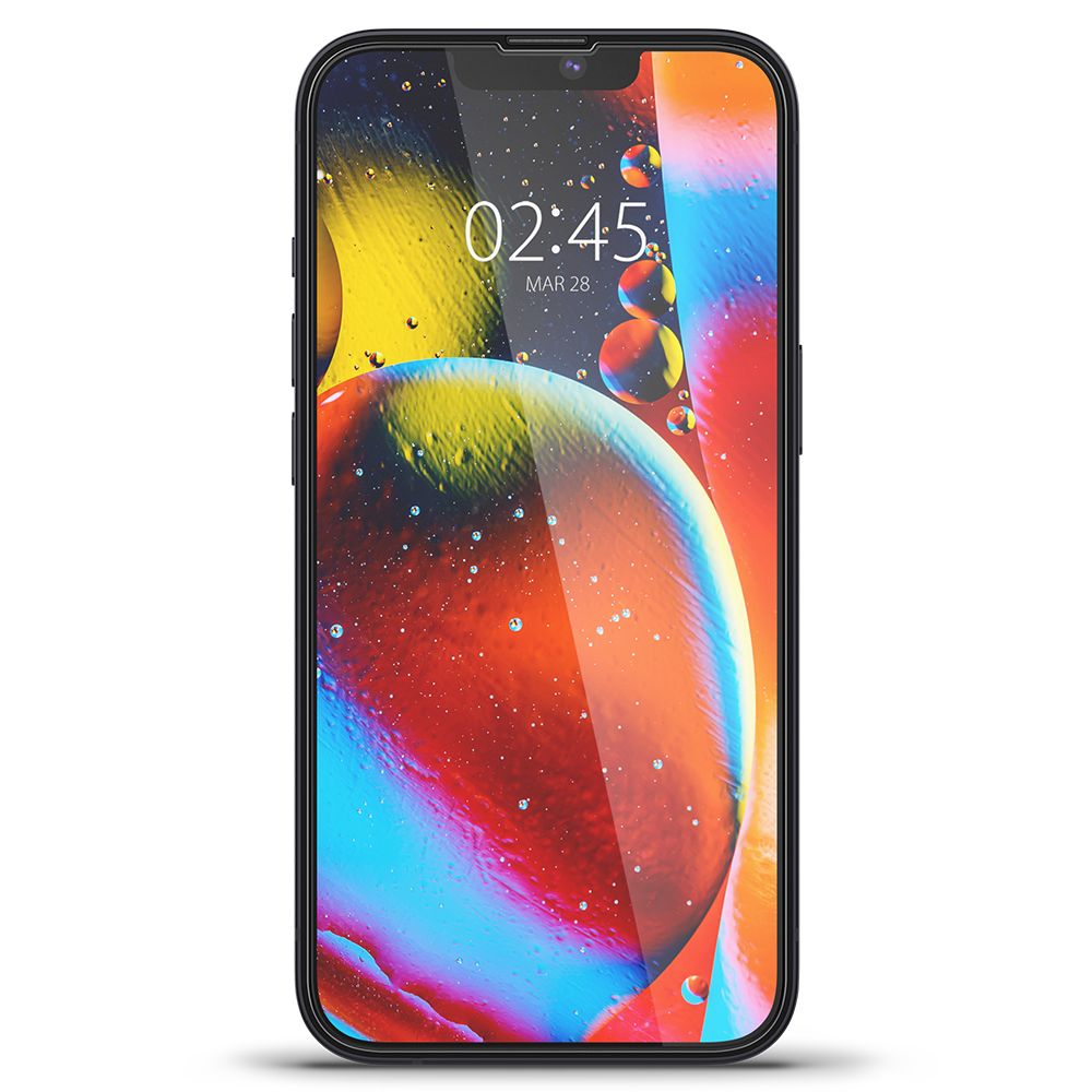 Защитно фолио за екран Spigen GlastR Slim за Apple iPhone 17e / 16e / 14 / 13 Pro, закалено стъкло, пълно залепване, черно AGL03392