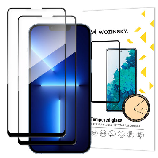 WZK Screen Protector за Apple iPhone 13 Pro / 13, стъклен протектор, пълно залепване, комплект 2 броя, черен