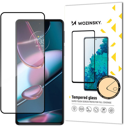 WZK Super Durable Screen Protector за Motorola Edge 30, стъклен щит, пълно залепване, подходящ за калъф, черен