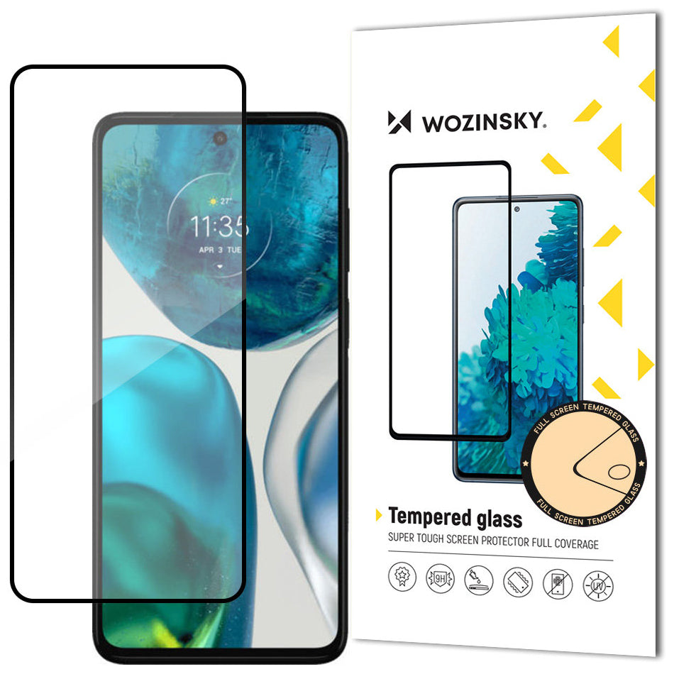 WZK Super Durable Screen Protector за Motorola Moto G52, екранирано стъкло, пълно залепване, подходящ за калъф, черен