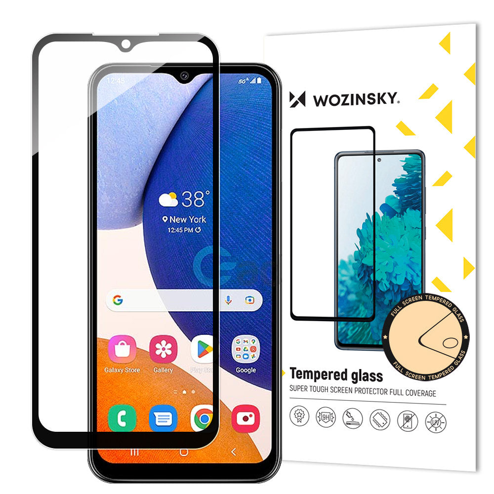 WZK Защитен екран за Samsung Galaxy A14 A145 / A14 5G A146, стъкло, пълно лепило, черен