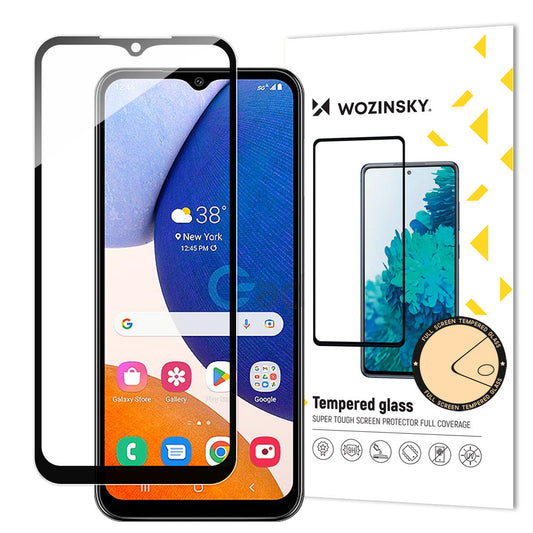 WZK Защитен екран за Samsung Galaxy A14 A145 / A14 5G A146, стъкло, пълно лепило, черен