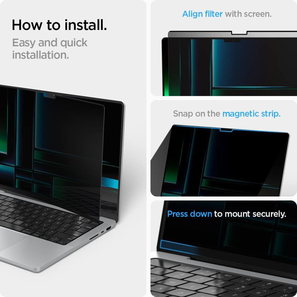 Фолио за защита на екрана Privacy Spigen Safe View Magnetic за Apple MacBook Pro 14inch (2022) / (2024) / (2023) / (2021), Пластмаса AFL06158