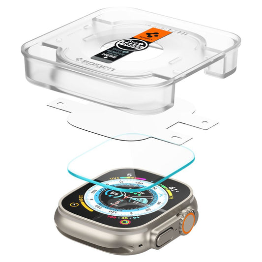 Протекторна фолио Spigen GlastR EZ FIT за Apple Watch Ultra Series, комплект от 2 броя, закалено стъкло AGL05556
