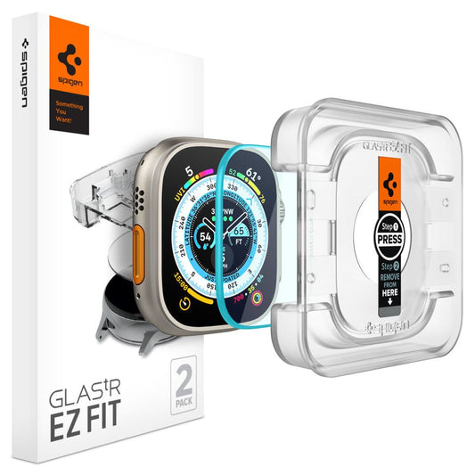 Протекторна фолио Spigen GlastR EZ FIT за Apple Watch Ultra Series, комплект от 2 броя, закалено стъкло AGL05556