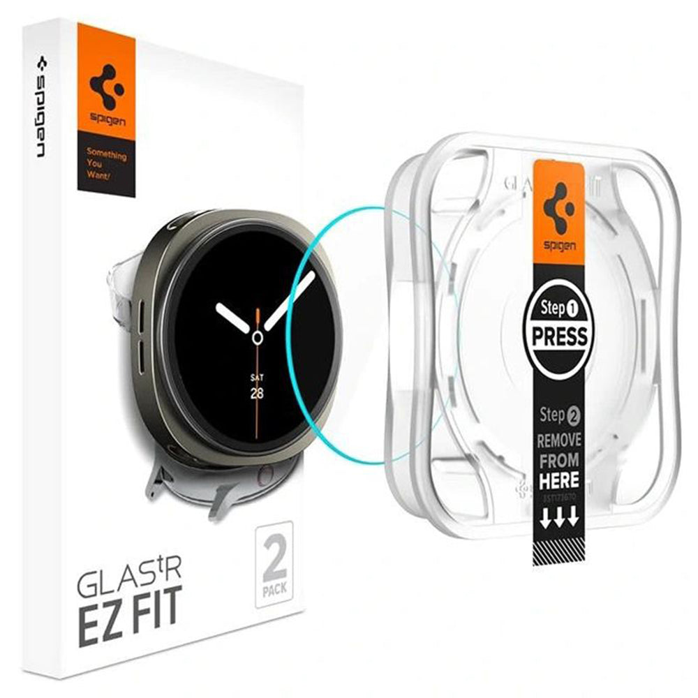 Фолио за защита Spigen GlastR EZ FIT за Samsung Galaxy Watch8 44mm, Комплект 2 броя, Закалено стъкло AGL09874