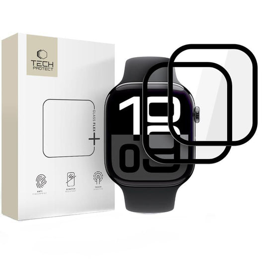 Фолио за защита Tech-Protect Flex+ за Apple Watch 46mm Series, Комплект 2 броя, Гъвкаво стъкло, Черно