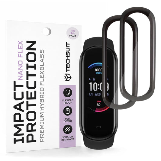 Фолио за защита Techsuit Nano Flex за Amazfit Band 5, Комплект 2 броя, Пластмаса, Черно