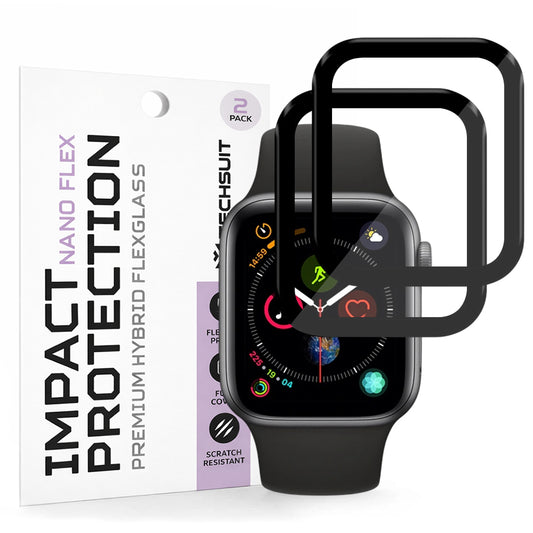 Фолио за защита Techsuit Nano Flex за Apple Watch 40mm Series, Комплект 2 броя, Пластмаса, Черно