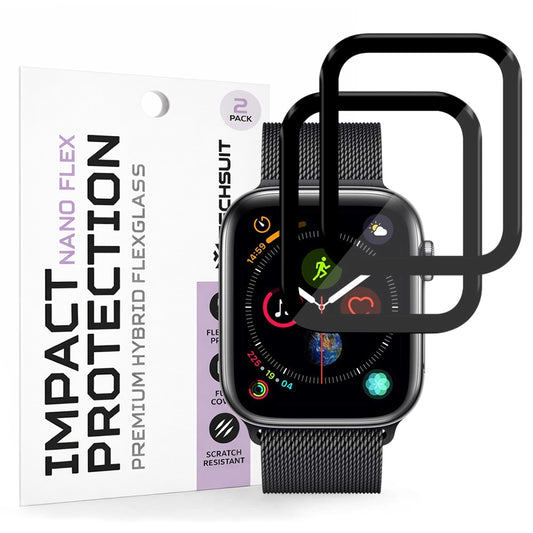 Фолио за защита Techsuit Nano Flex за Apple Watch 44mm Series, Комплект 2 броя, Пластмаса, Черно