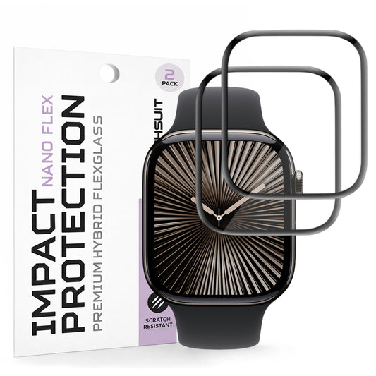 Фолио за защита Techsuit Nano Flex за Apple Watch Series 10 / 11 42mm, Комплект 2 броя, Пластмаса, Черно