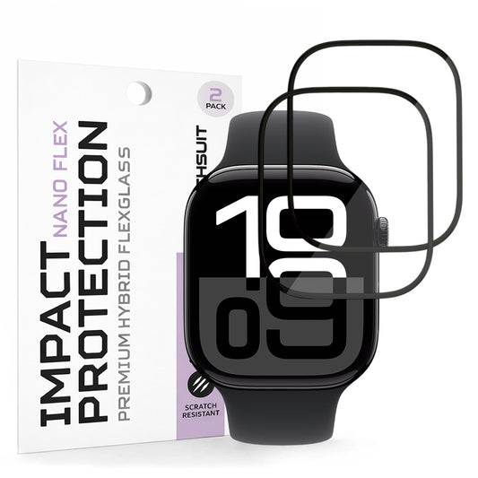 Фолио за защита Techsuit Nano Flex за Apple Watch Series 10 / 11 46mm, Комплект 2 броя, Пластмаса, Черно