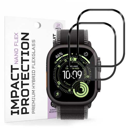 Фолио за защита Techsuit Nano Flex за Apple Watch Ultra Series, Комплект 2 броя, Пластмаса, Черно
