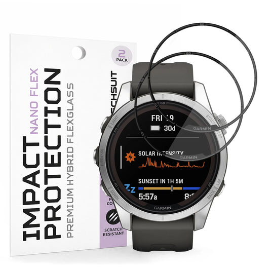 Фолио за защита Techsuit Nano Flex за Garmin Fenix 7S Pro Solar, Комплект 2 броя, Пластмаса, Черно