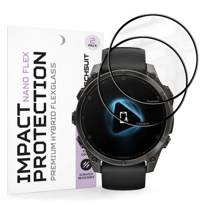 Фолио за защита Techsuit Nano Flex за Garmin Fenix 8 Pro 47mm / 8 47mm, Комплект 2 броя, Пластмаса, Черно